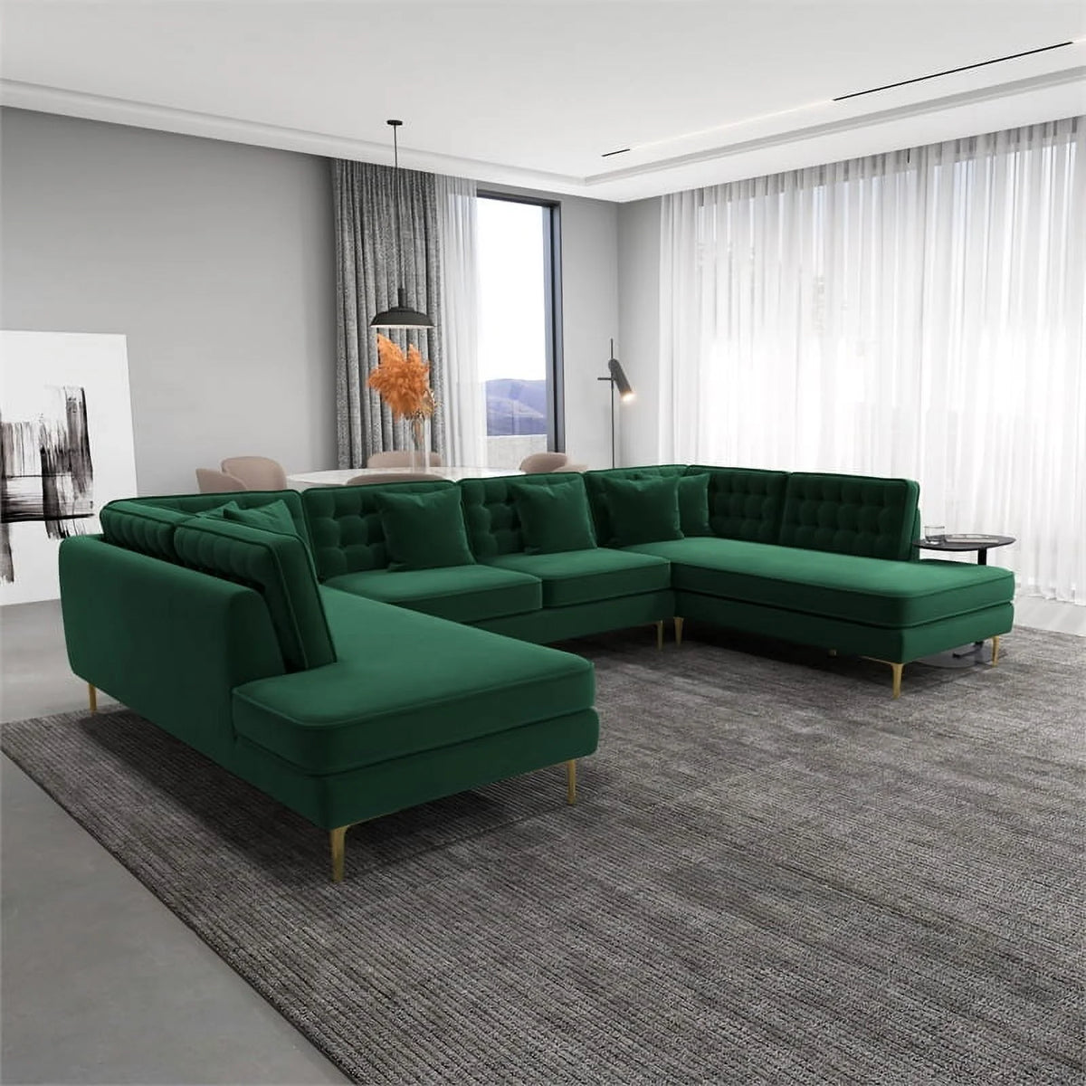 Green Velvet Corner Sectional Couch H5829