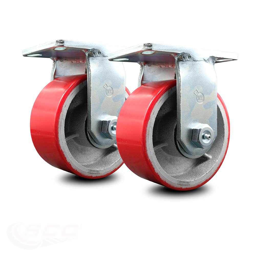 Rigid Caster – 6 Inch Red Poly on Cast Iron Wheel G3315