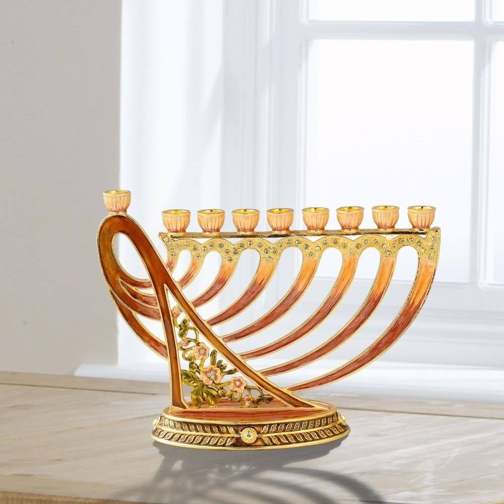 Hand Painted Enamel Menorah Candelabra with Gold Accent X3859