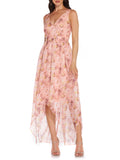 Coral Zippered Floral Sleeveless V Neck Maxi Dress Q154