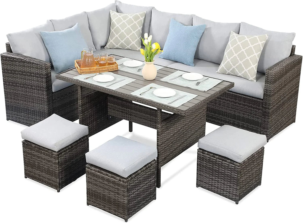 Ivory 7 Piece Outdoor Wicker Sectional Sofa with Ottoman C517