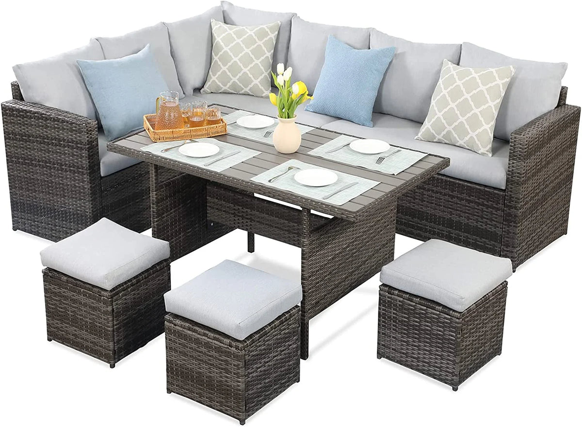 Ivory 7 Piece Outdoor Wicker Sectional Sofa with Ottoman C517