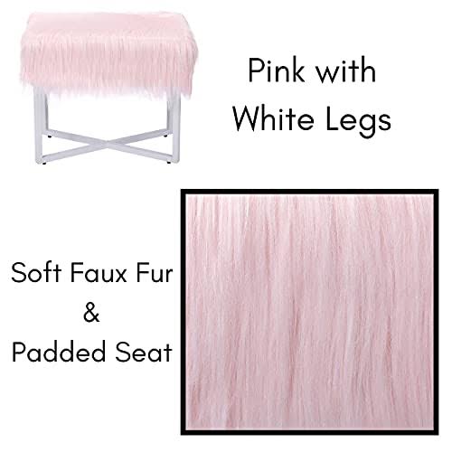 Pink Faux Fur Foot Stool Ottoman B60747