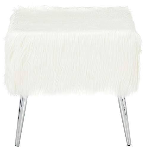 White Faux Fur Ottoman with Chrome Legs U735