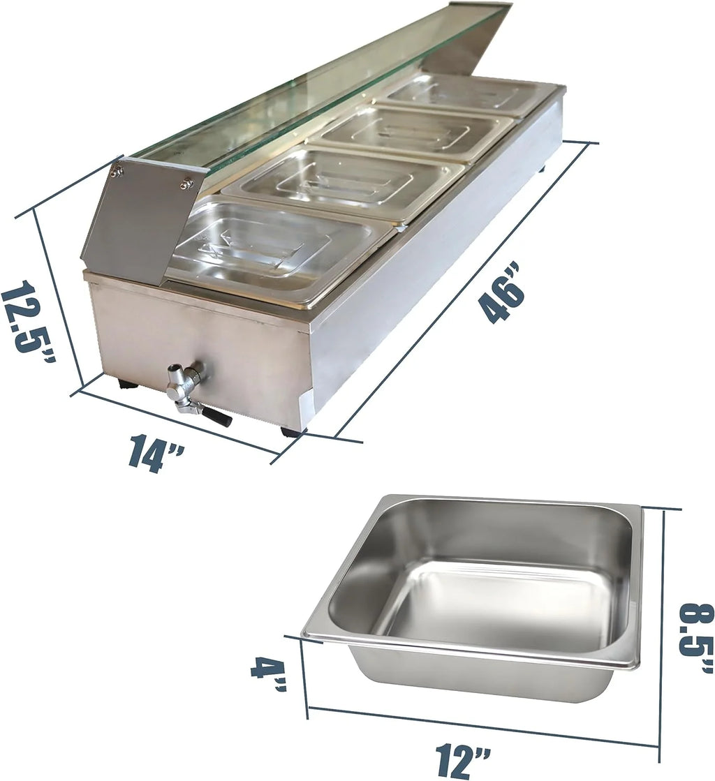 5-Pot Commercial Buffet Food Warmer with Glass Shield X49378
