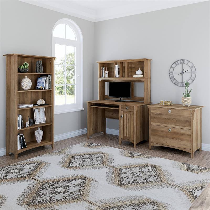 Mission Desk with Hutch, Lateral File Cabinet and 5 Shelf Bookcase Y219521
