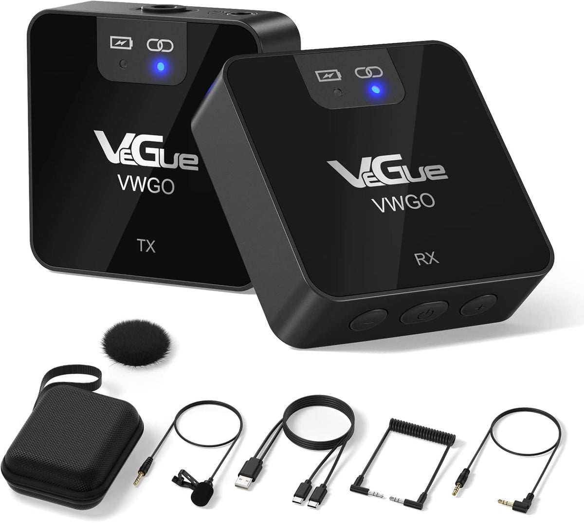 Wireless Lavalier Microphone System, 2.4GHz, Transmitter & Receiver, 230ft Range, Pack of 2 T894646