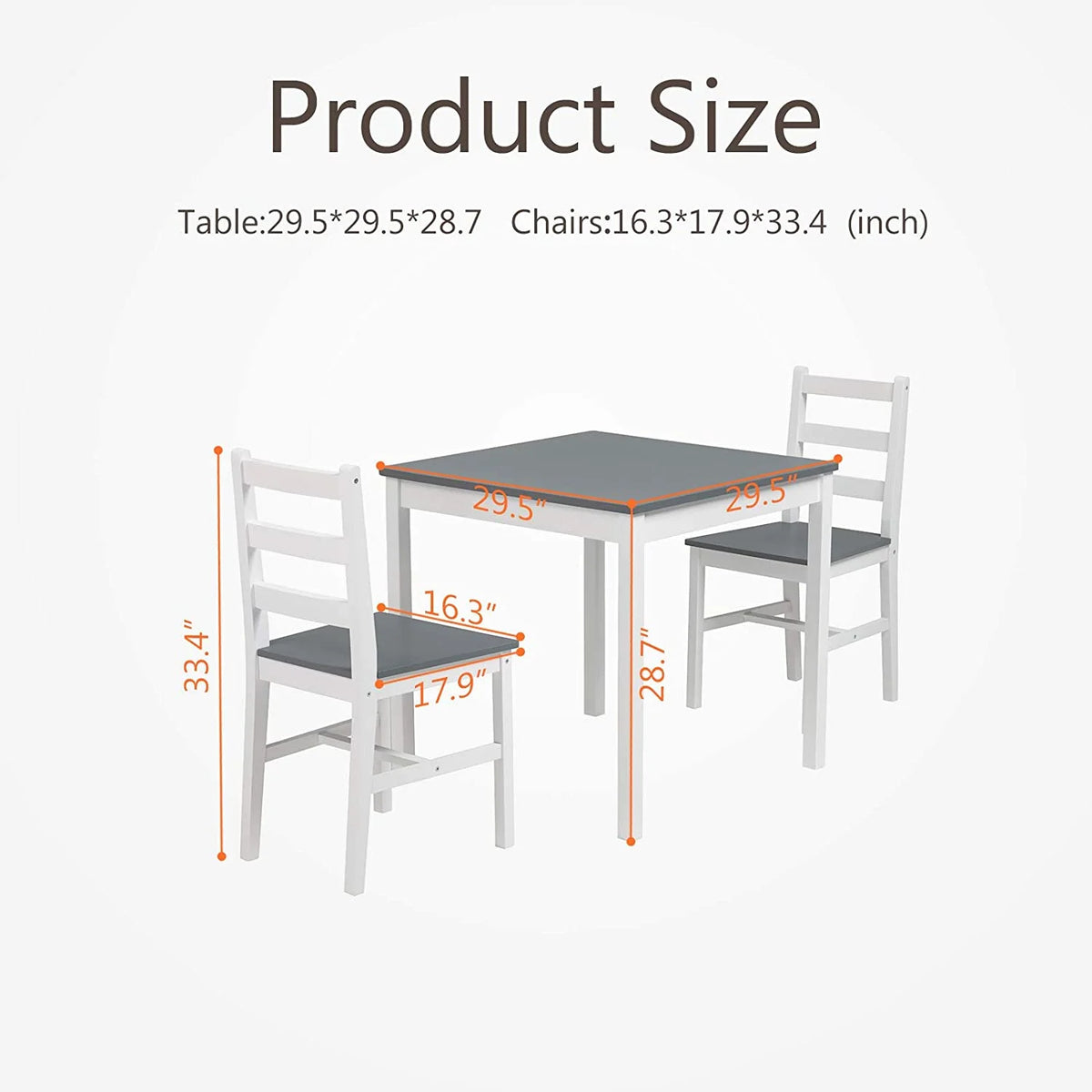 3-Piece Wood Dining Table and Chairs Set, Gray K60372