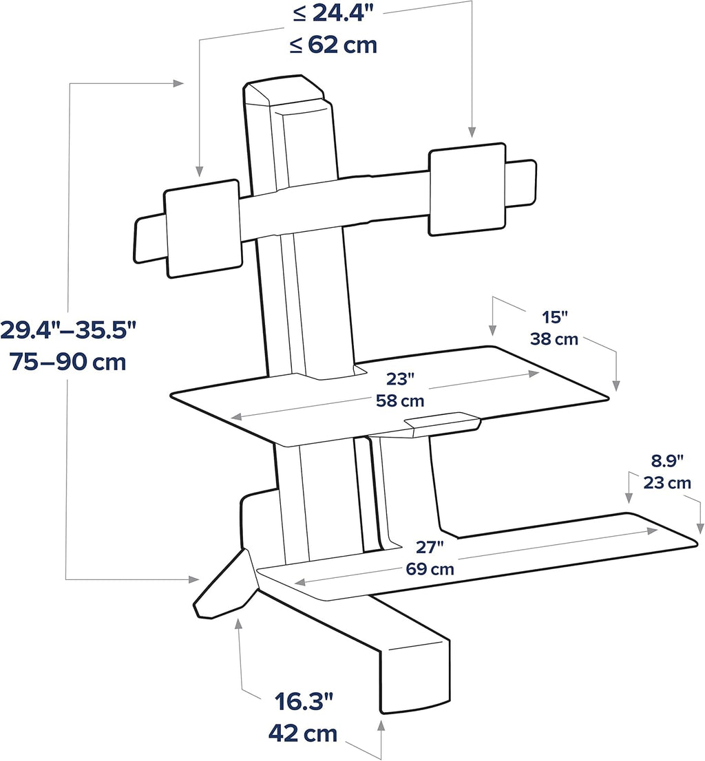 Black Sit Stand Dual Monitor Standing Desk Converter with Worksurface T968