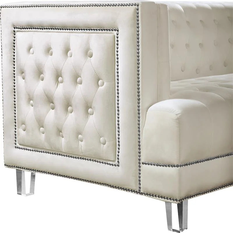 Cream Velvet Accent Chair and Sofa 2-Piece Furniture Set K49965