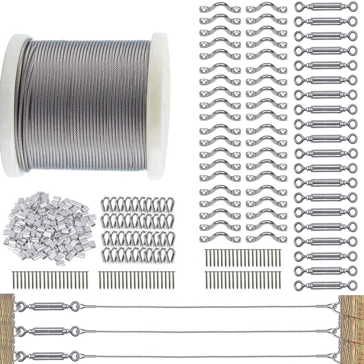 Stainless Steel 1/8 Cable Railing Kit with 100ft Wire Rope and M5 Turnbuckles Q513375