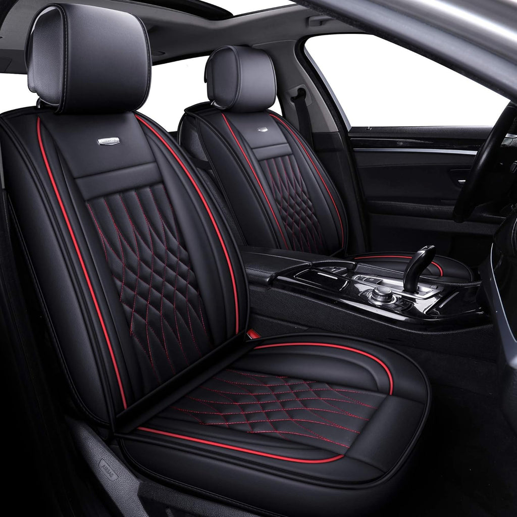 5 Car Seat Covers Full Set Waterproof Faux Leather Black&Red J777143