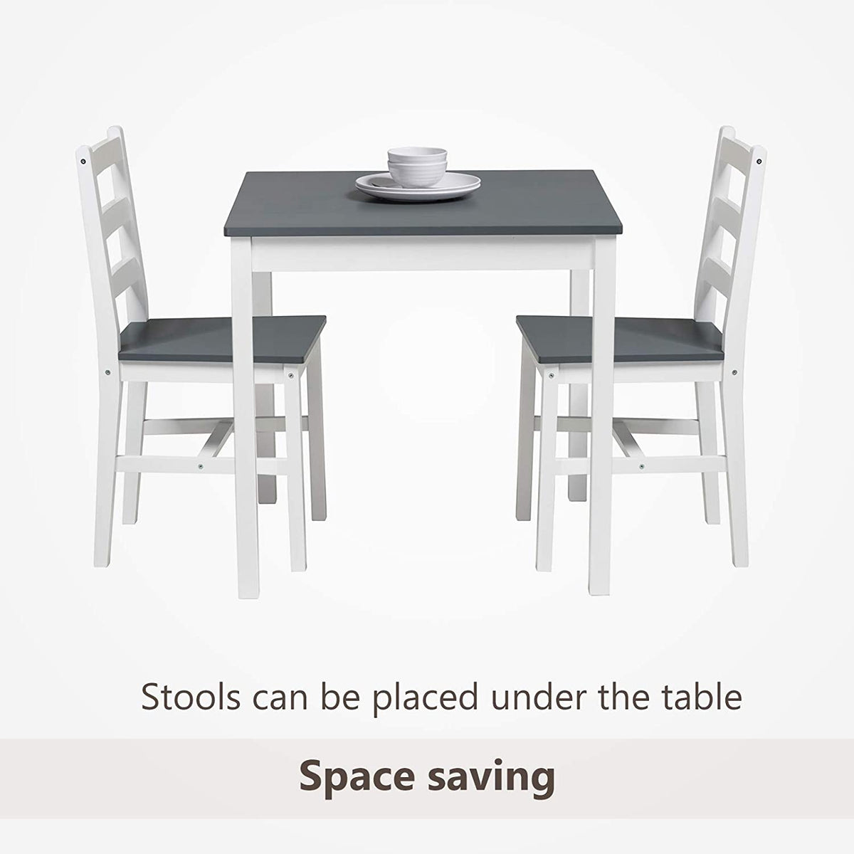 3-Piece Wood Dining Table and Chairs Set, Gray K60372