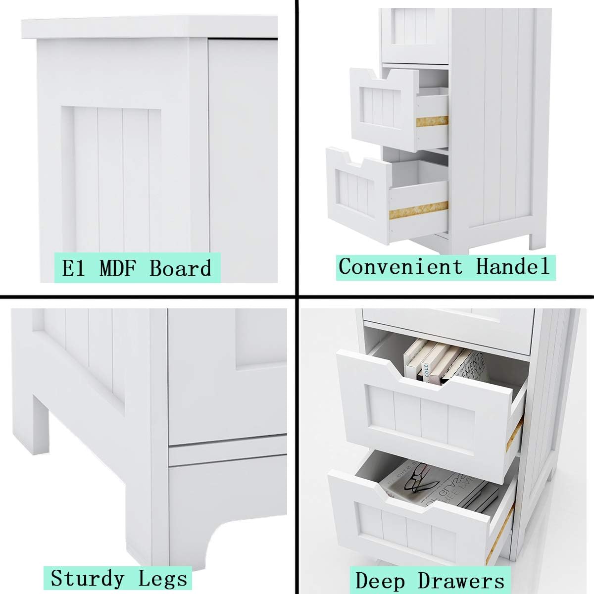 White Freestanding Storage Cabinet with 4 Drawers H21231