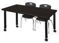 48x22 x 24x22 Height Adjustable Mobile Classroom Table - Mocha Walnut & 2 Stack Chairs - Black W72866