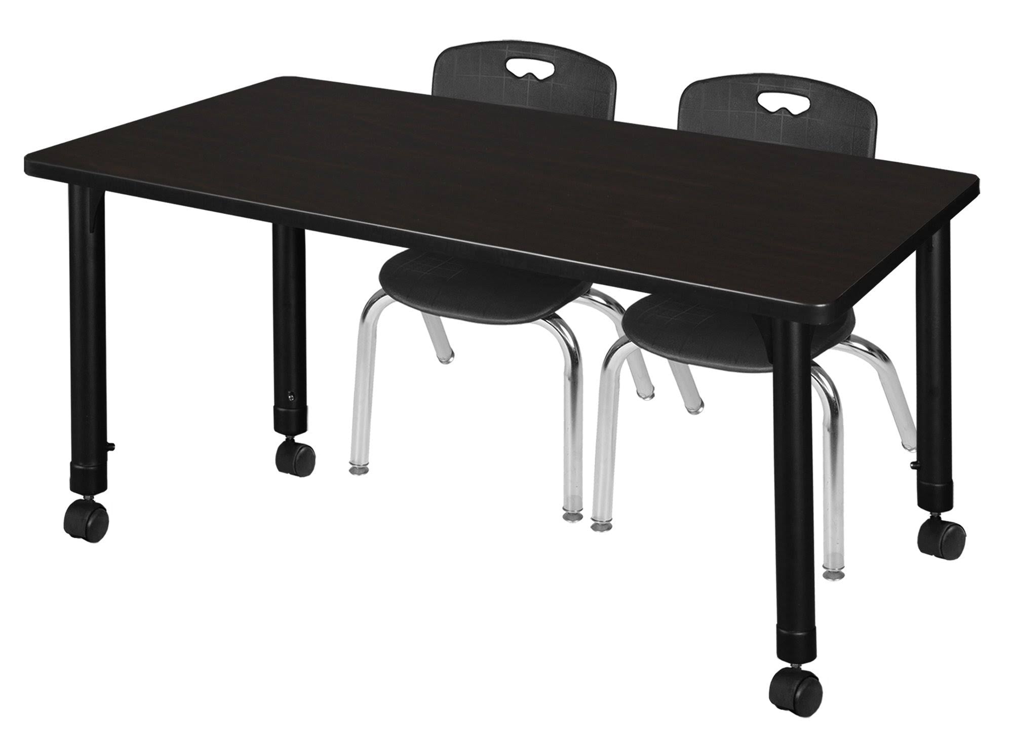 48x22 x 24x22 Height Adjustable Mobile Classroom Table - Mocha Walnut & 2 Stack Chairs - Black W72866