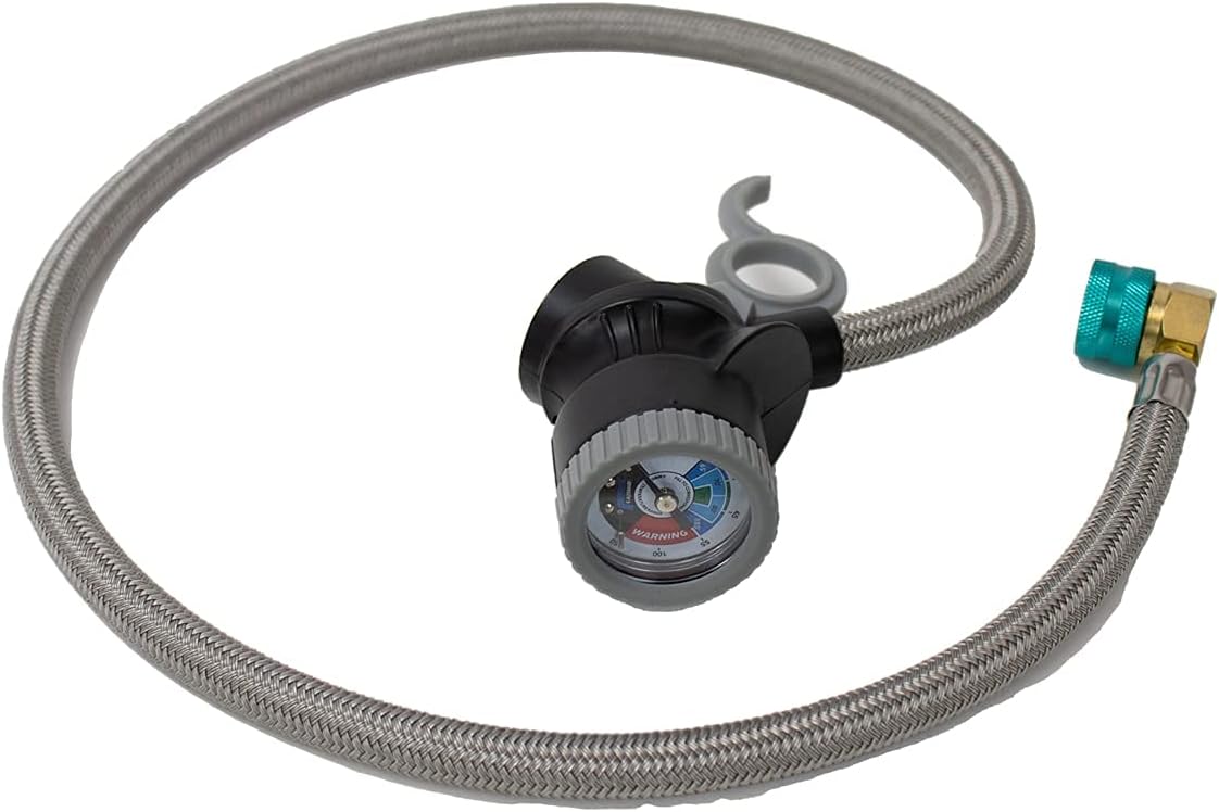36 Premium Steel Braided Hose Can Tap with Gauge AC Refrigerant Recharge Hose X902