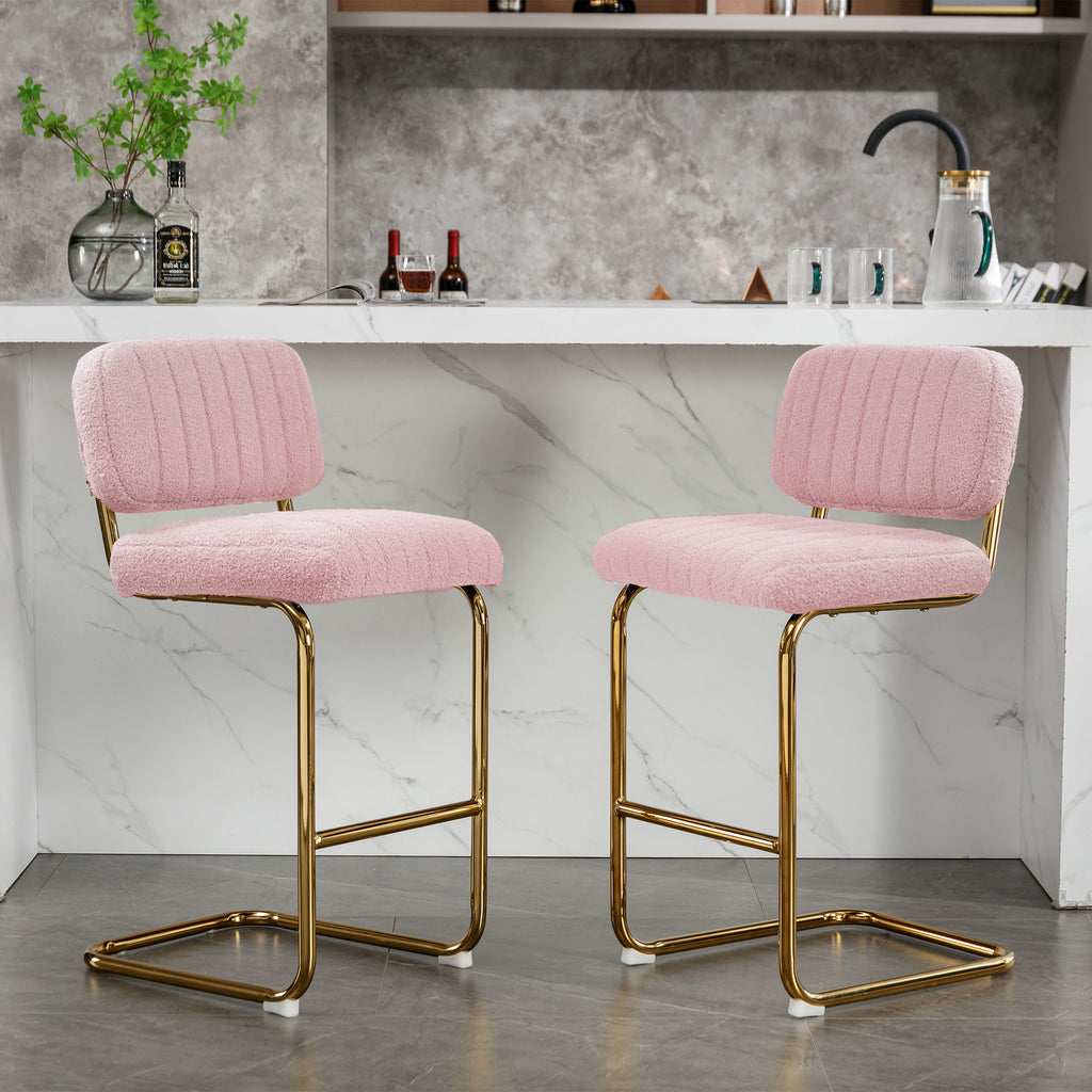 Pink Boucle Fabric Counter Height Bar Stools Set of 2 X4557