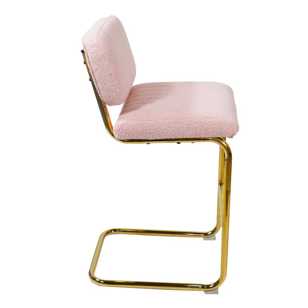 Pink Boucle Fabric Counter Height Bar Stools Set of 2 X4557