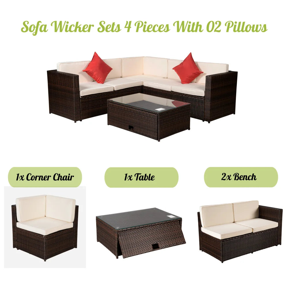Brown PE Rattan Wicker Sectional Cushioned Sofa Set G910856
