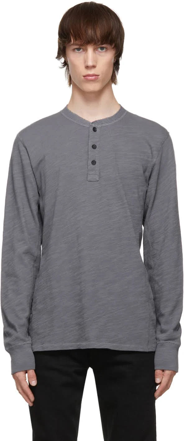 Grey Cotton Henley T925524