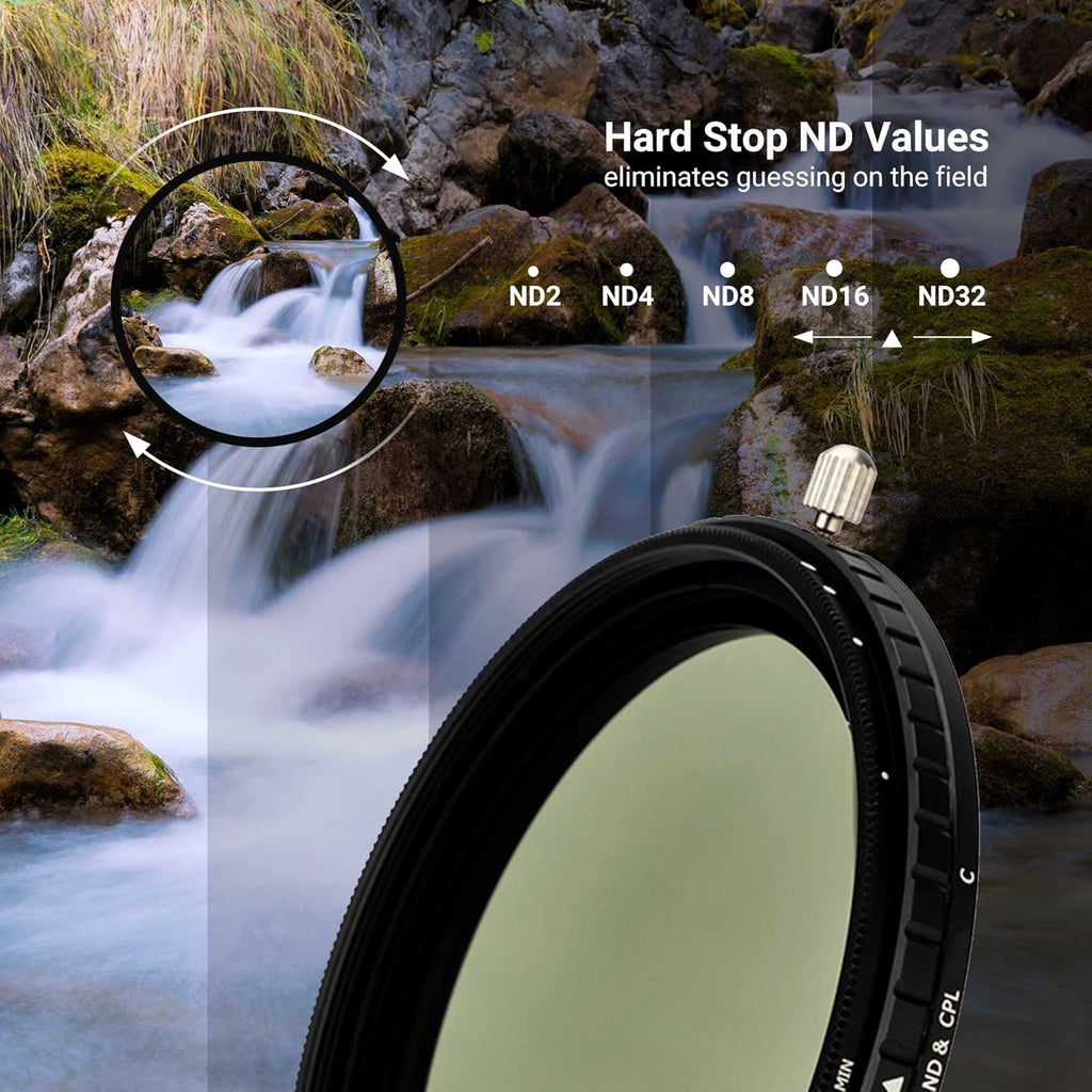 62mm Variable ND Filter & CPL Polarizer Filter with Storage Case and Lens Cap C8247