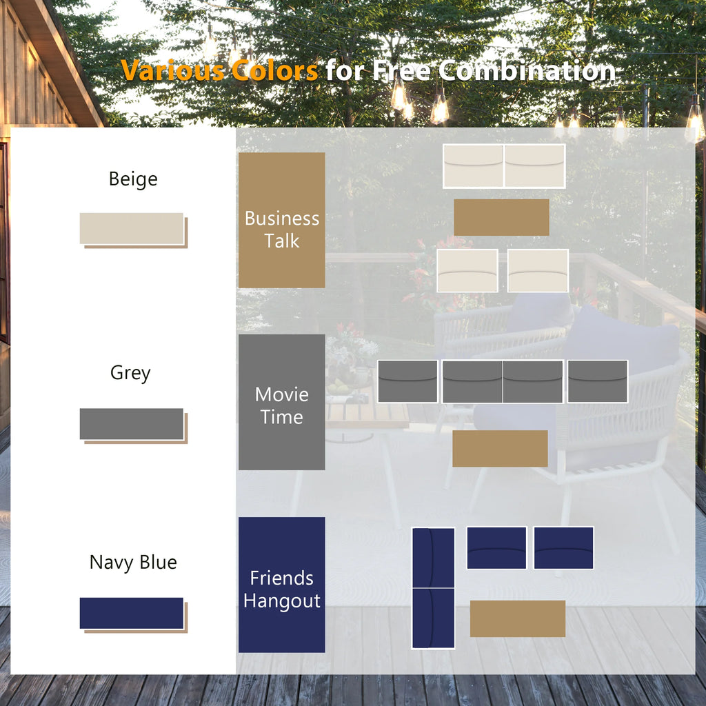 4 Piece Navy Blue Outdoor Woven Rope Sofa Set with Acacia Wood Table X683