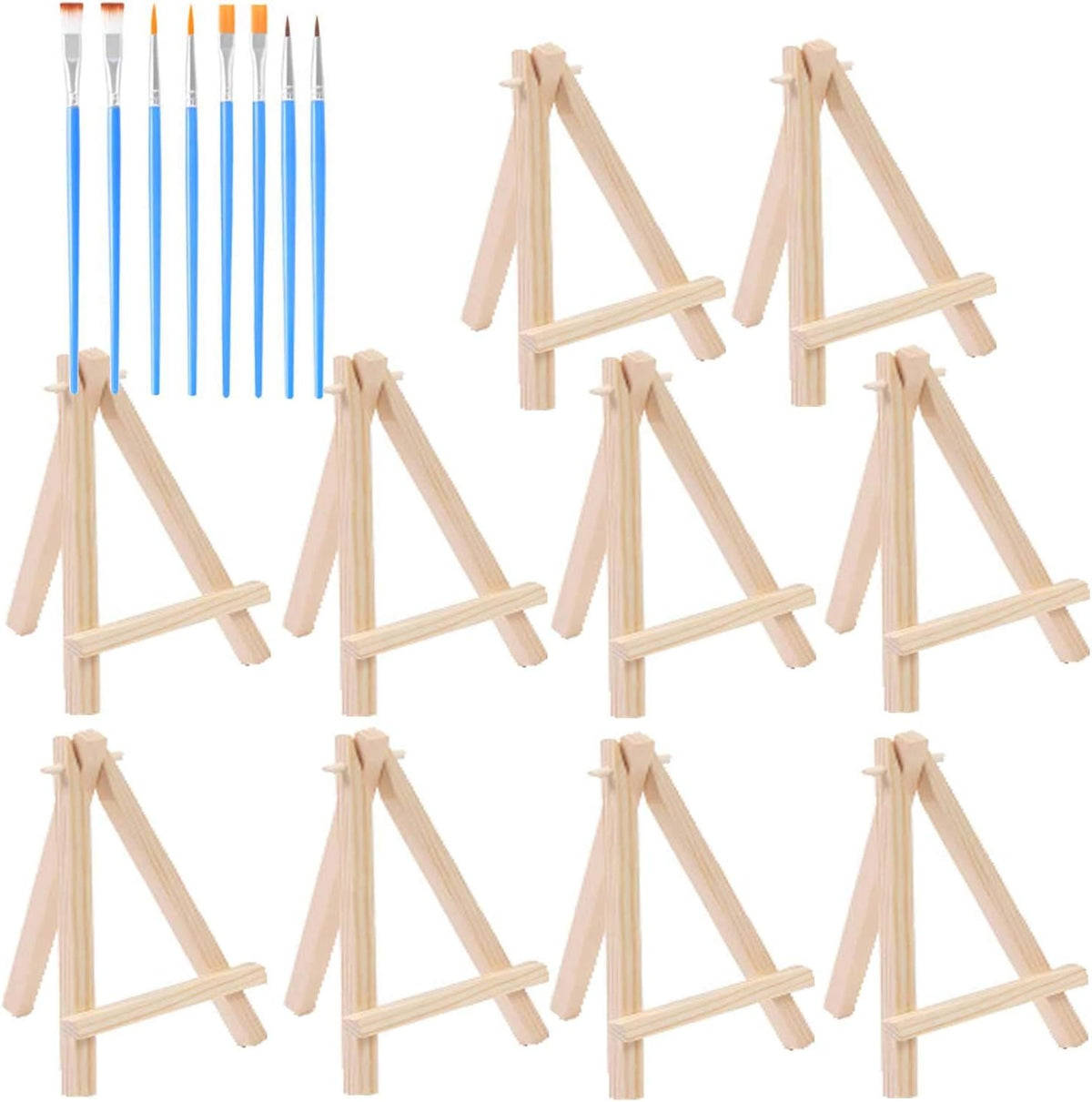 18Pack Mini Natural Pine Wood Display Easel with 8 Brushes K500
