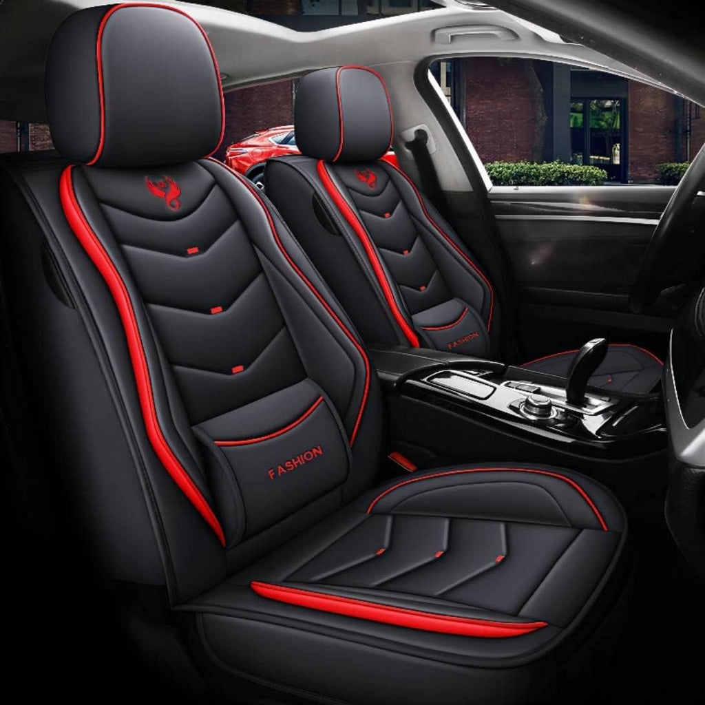 Black-red Synthetic Leather 5-Seater Full Seat Cover Set C374