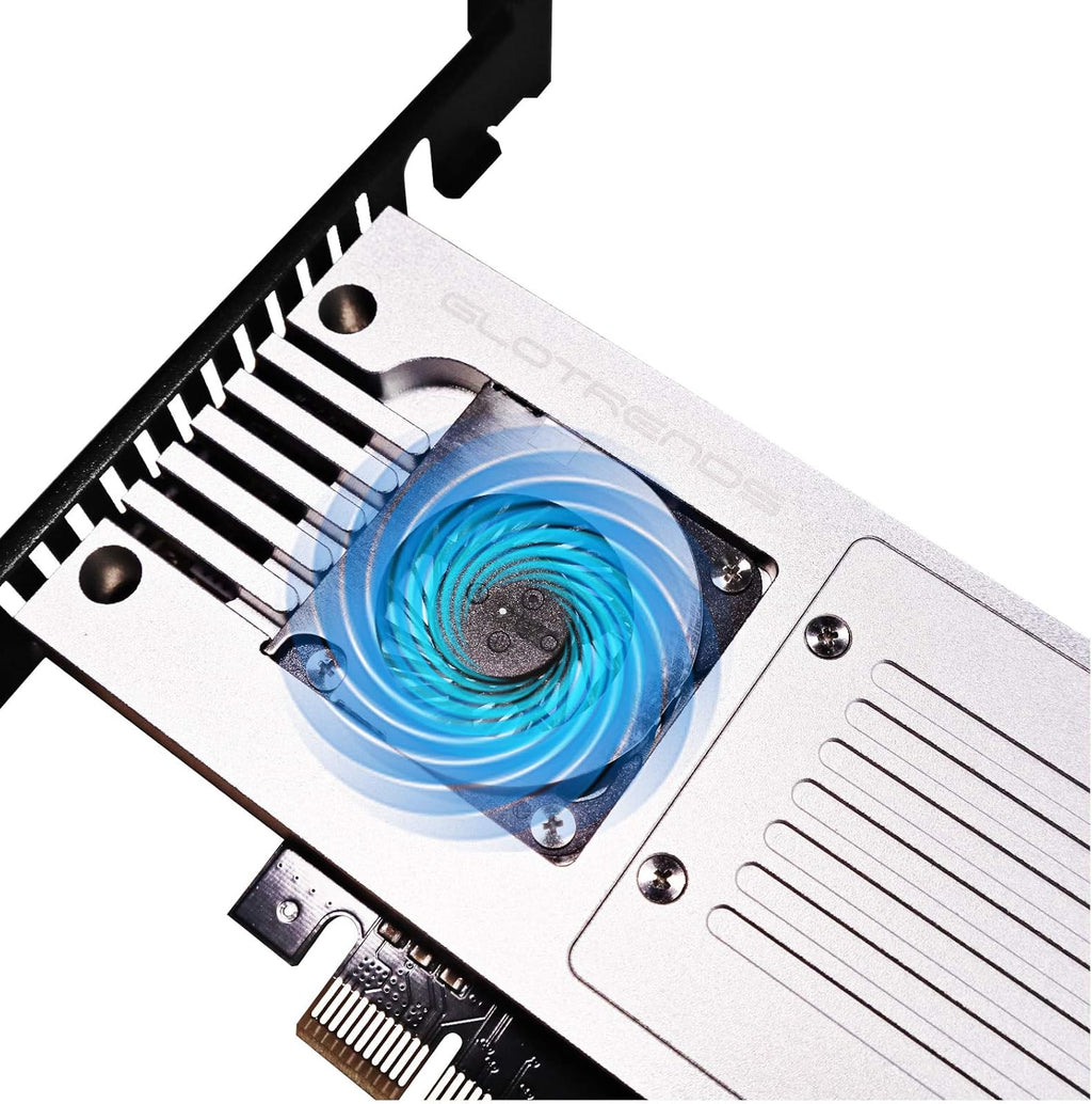 4-Bay M.2 NVME Adapter, PCIE 3.0 X8 Bandwidth, Full Aluminum Panel with Built-in Fan K2212