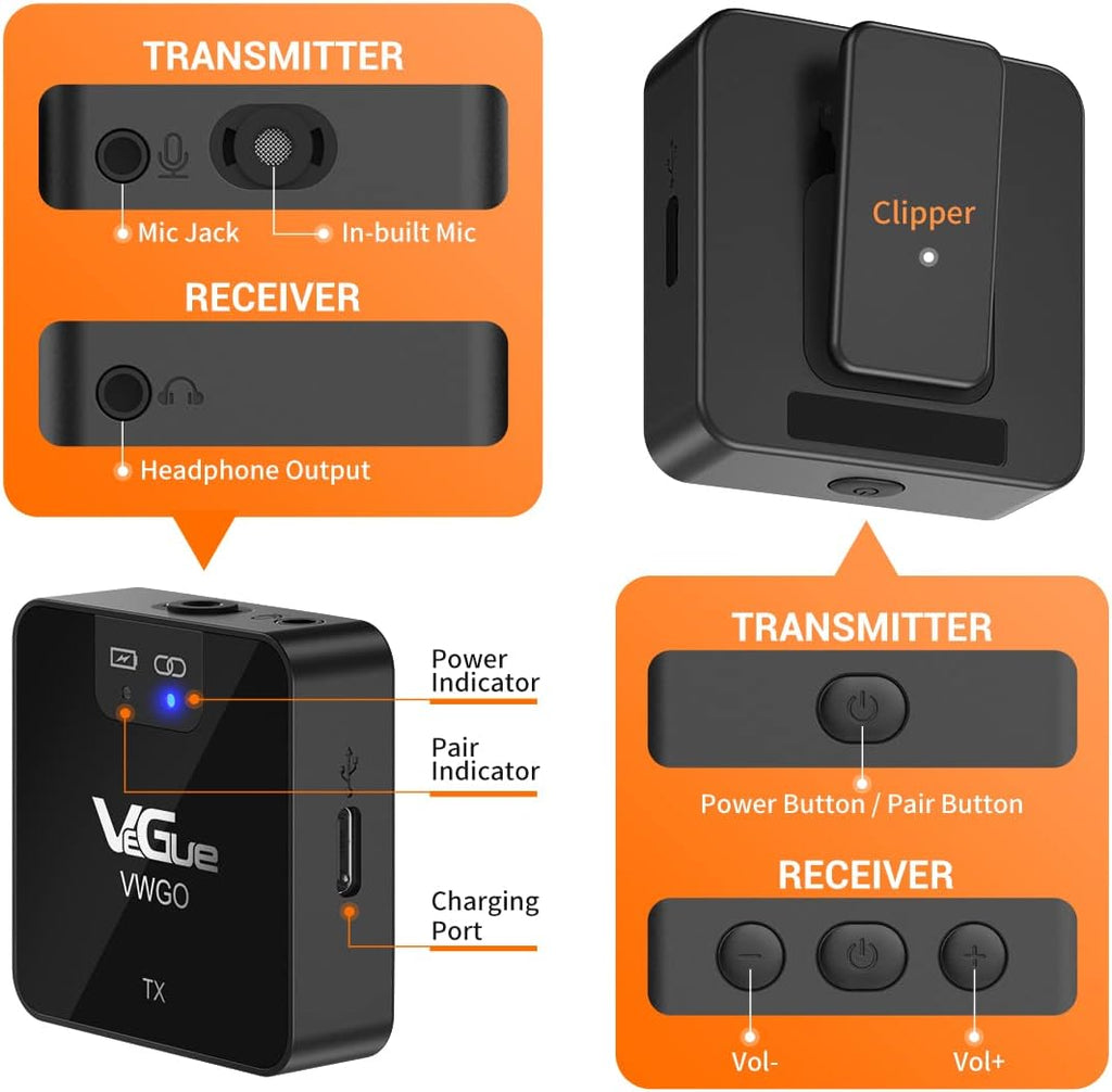 Wireless Lavalier Microphone System, 2.4GHz, Transmitter & Receiver, 230ft Range, Pack of 2 T894646