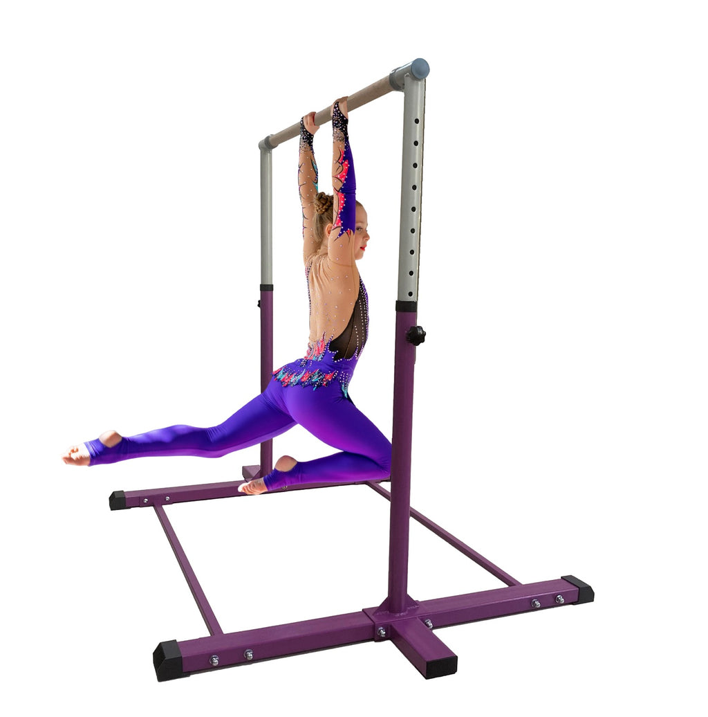 Purple 3 in 1 Height Adjustable Gymnastics Bar Set with Mat and Balance Beam H597