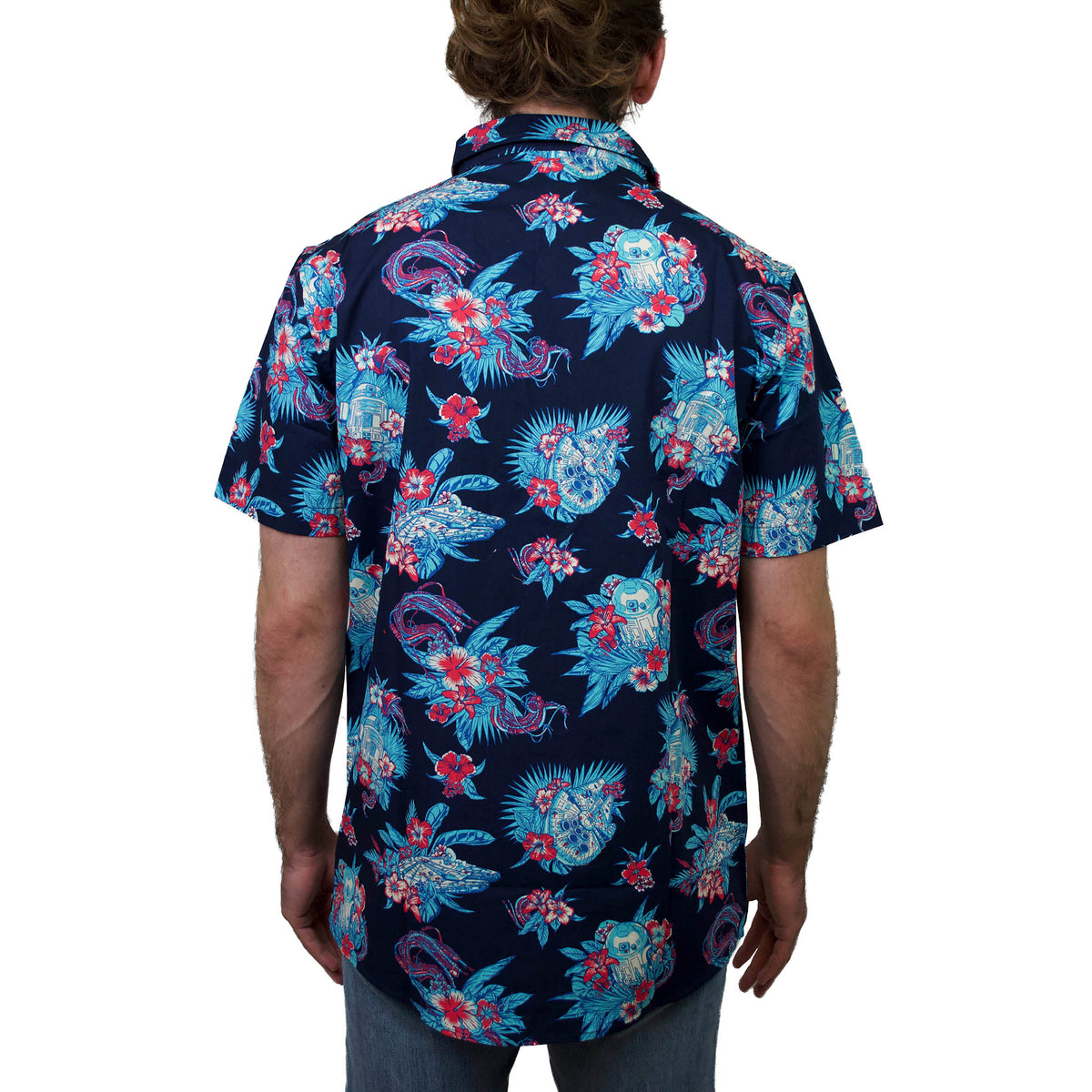 Navy Button Down Hawaiian Print Shirt Y3010