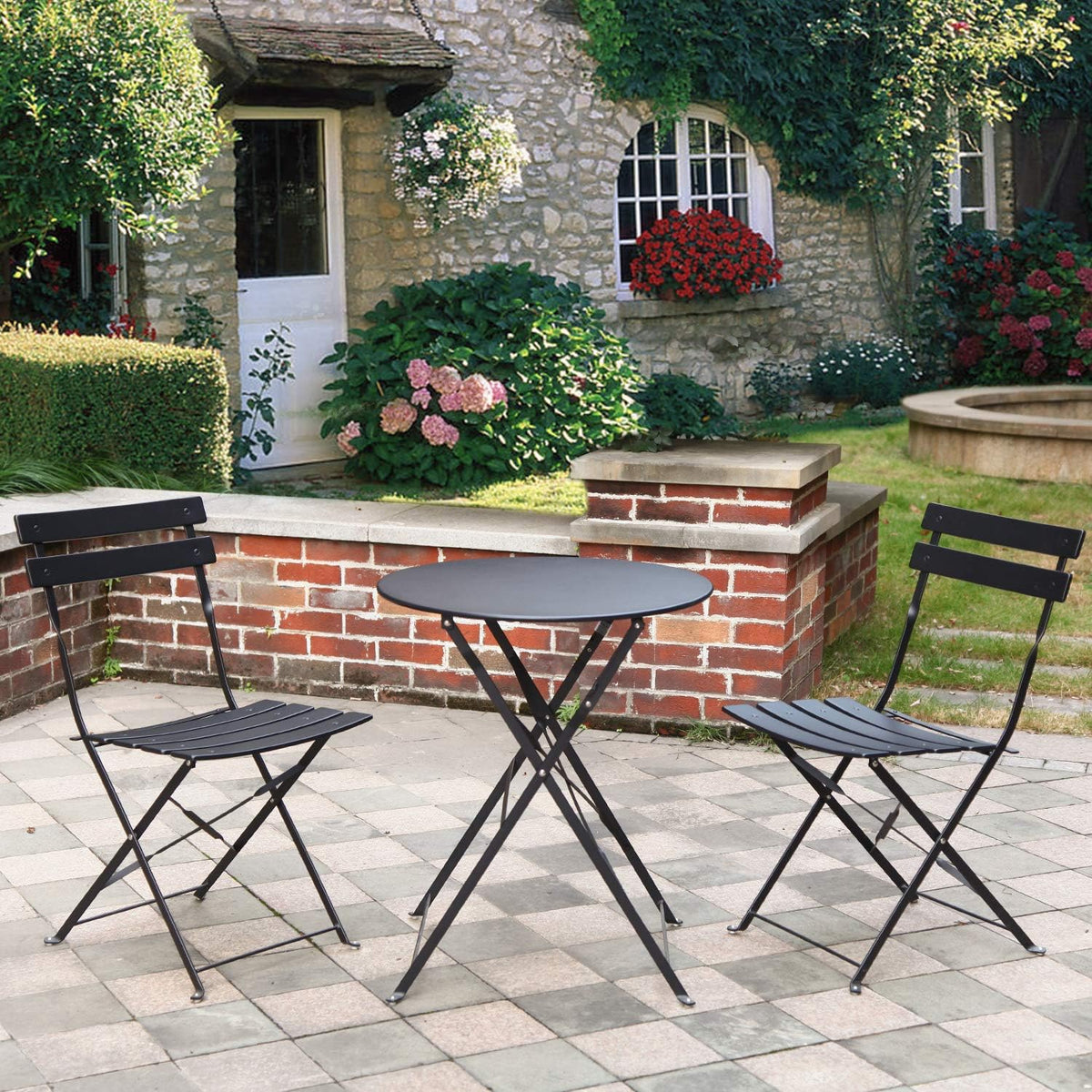 3pc Metal Folding Bistro Set, 2 Chairs and 1 Table, Macaron Blue L874443