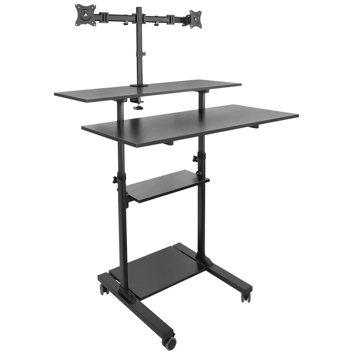 Black Mobile Standing Desk with Dual Monitor Mount Z217878