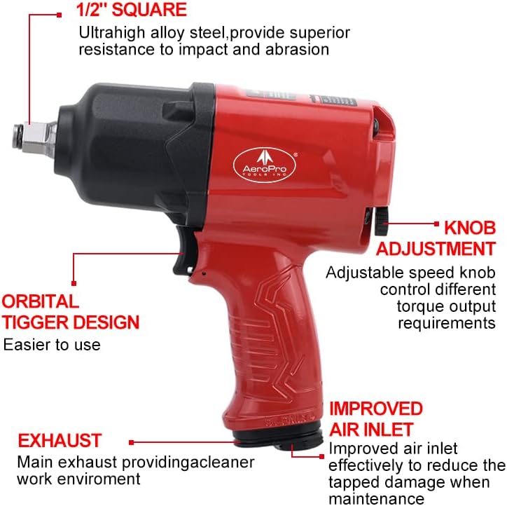 1/2-Inch Aluminum Air Impact Wrench Twin Hammer 1000FT-LB Pack of 2 K761591