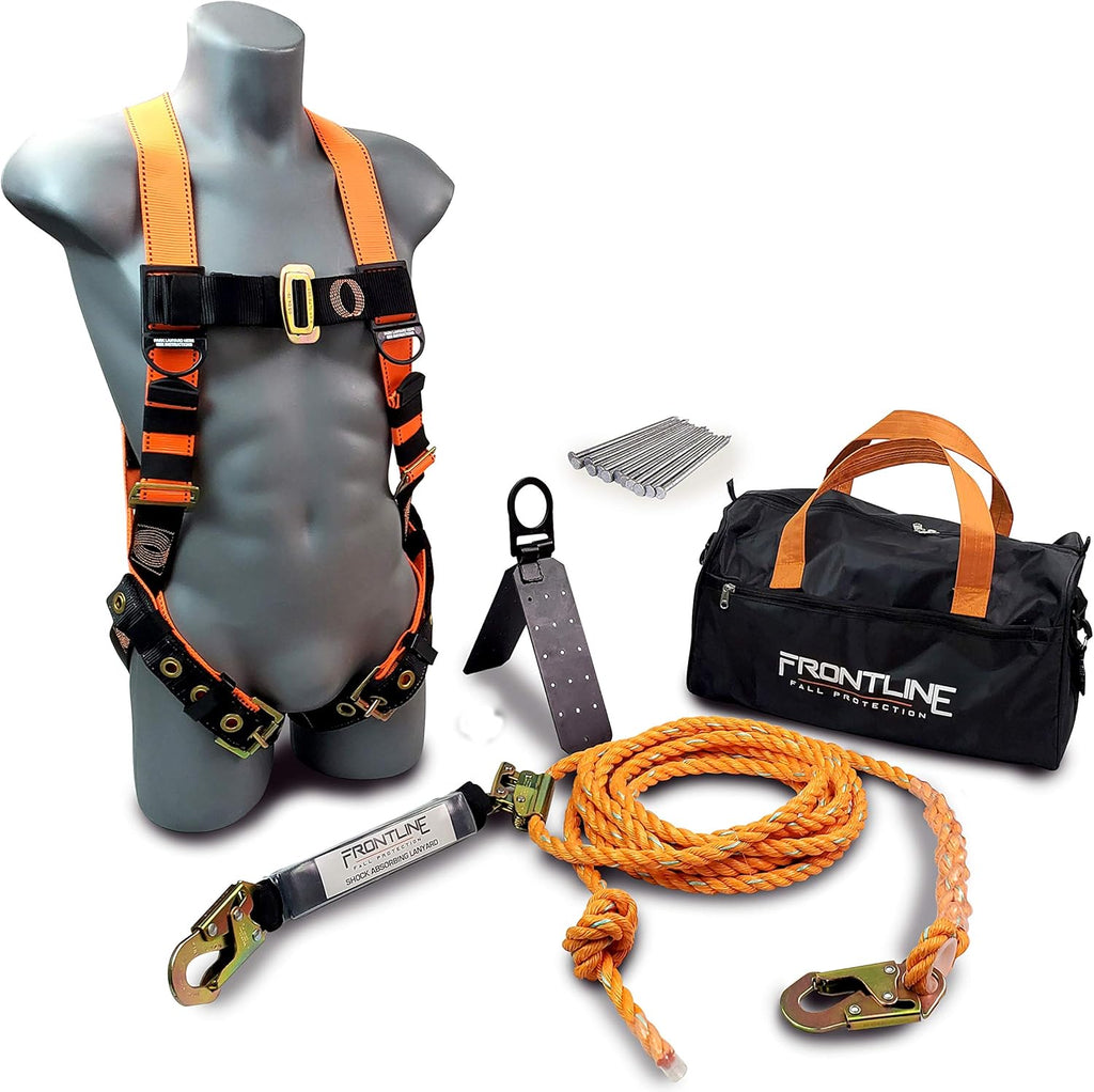 Roofers Kit with 50' Lifeline, Full Body Harness, Rope Grab, Roof Anchor B32299