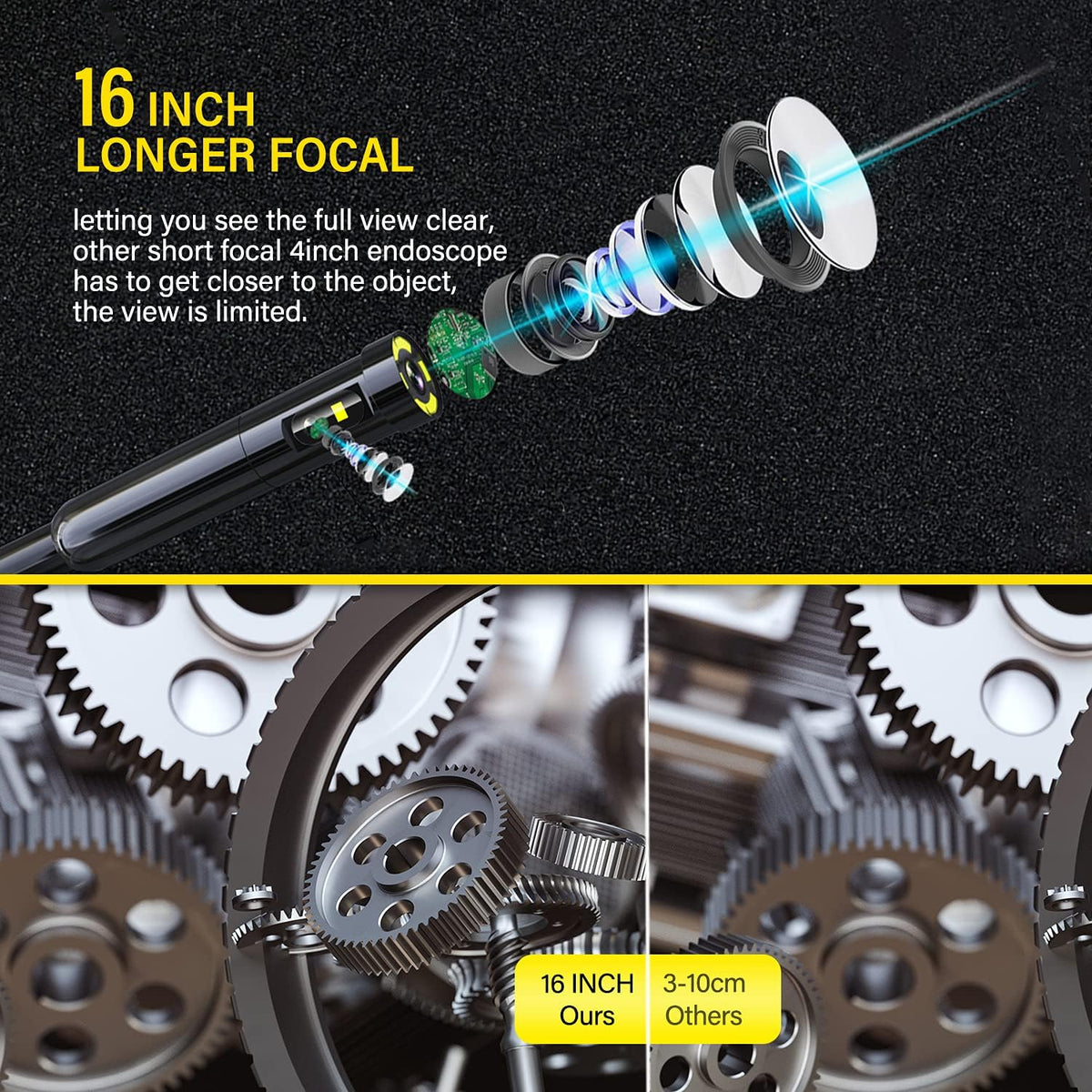 50FT Dual-Lens Industrial Endoscope 5'' IPS Screen Waterproof Camera with Light A308