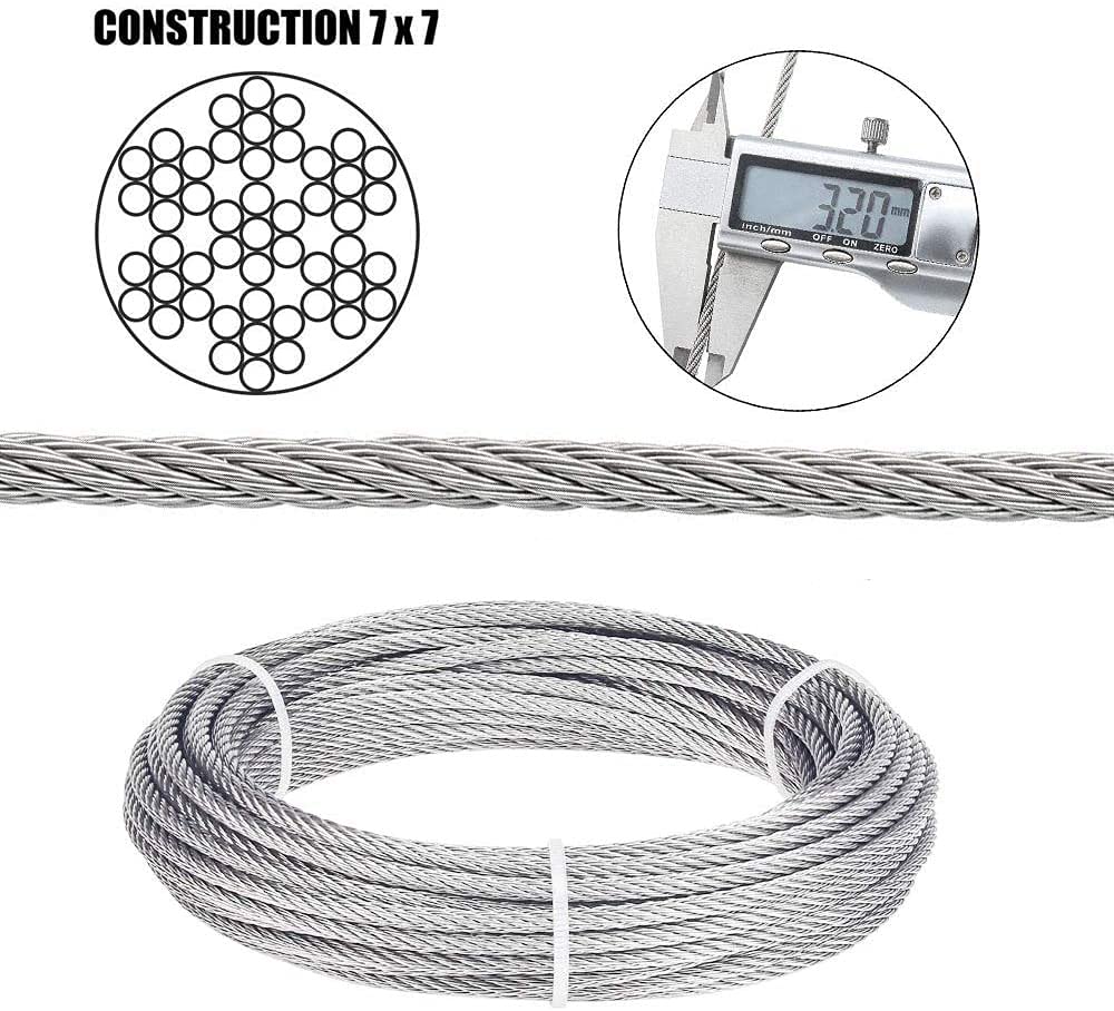 Stainless Steel 1/8 Cable Railing Kit with 100ft Wire Rope and M5 Turnbuckles Q513375
