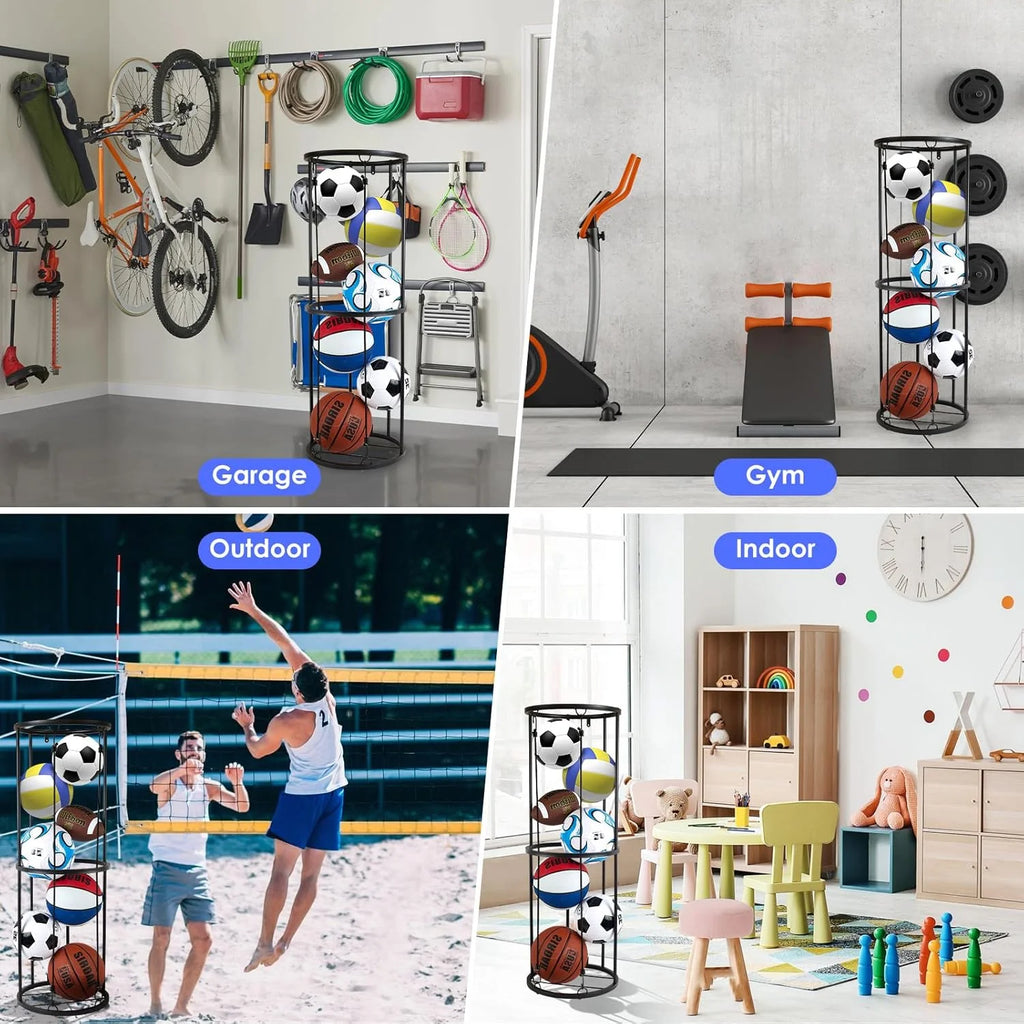 Wall-Mounted Vertical Ball Storage Rack for Basketball, Soccer, Volleyball, Football S95461