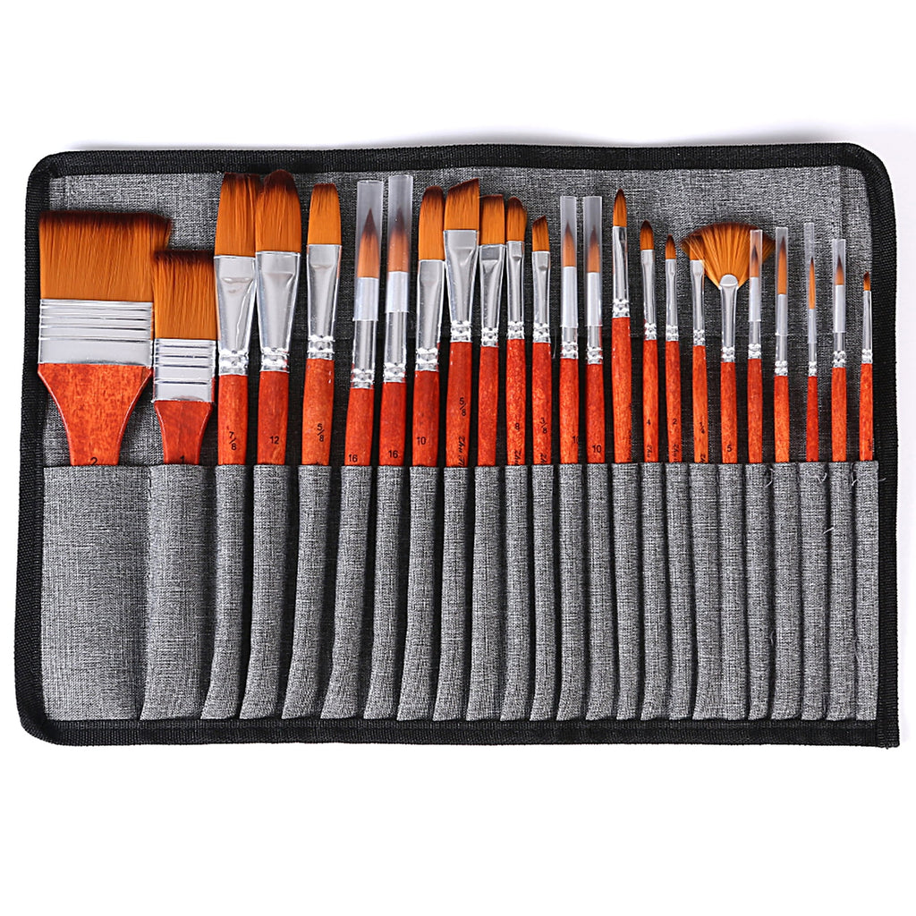 24PCS Nylon Hair Red Paint Brushes Set Z8683