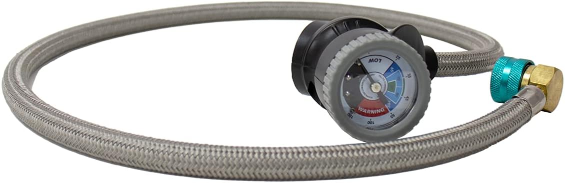 36 Premium Steel Braided Hose Can Tap with Gauge AC Refrigerant Recharge Hose X902