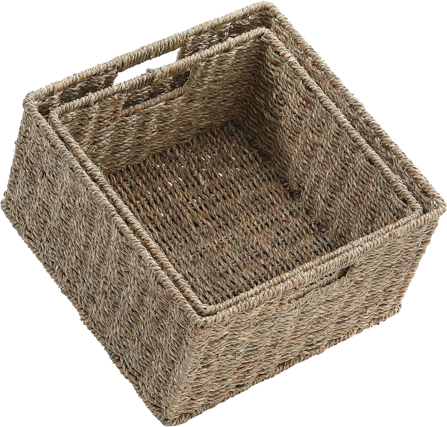 Black Woven Storage Baskets with Handles, Set of 2 O1466