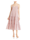 Beige Adjustable Pullover Tiered Skirt Striped Spaghetti Strap V Neck Midi Shift Dress Y12510
