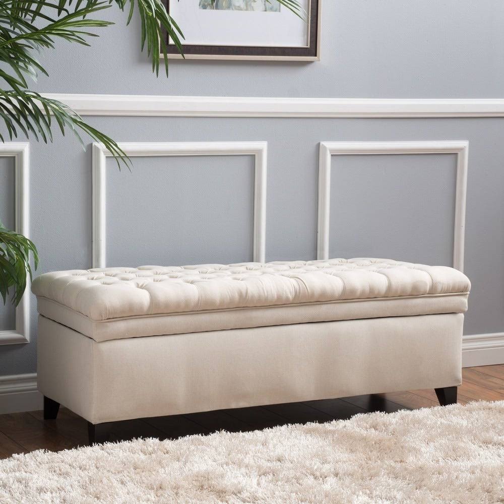 Tufted Fabric Storage Ottoman Bench A620