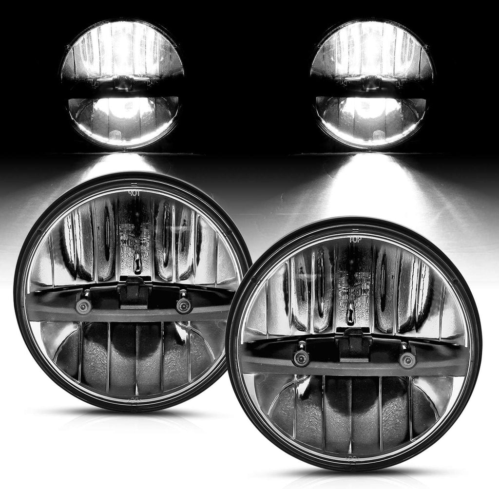2 x 7 Inch Round LED Silver Headlights Pair H658