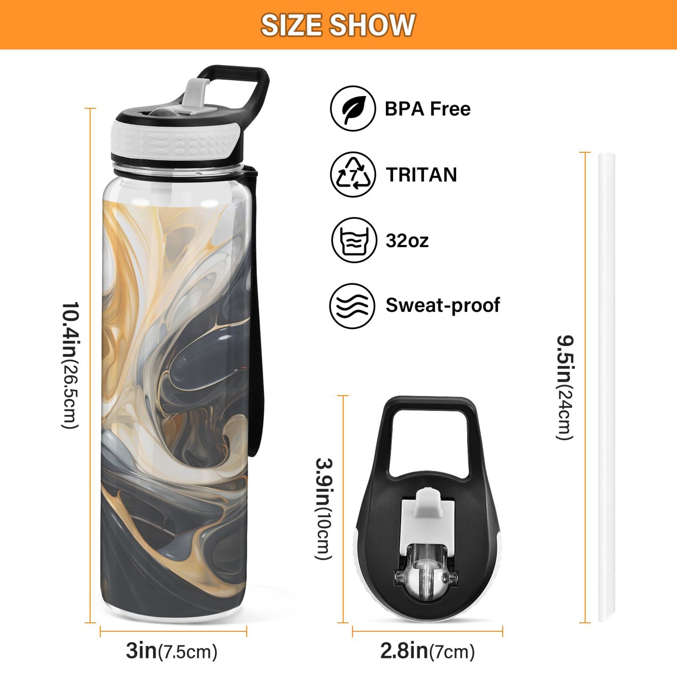 32oz Tritan Leakproof Water Bottle with Straw T6965