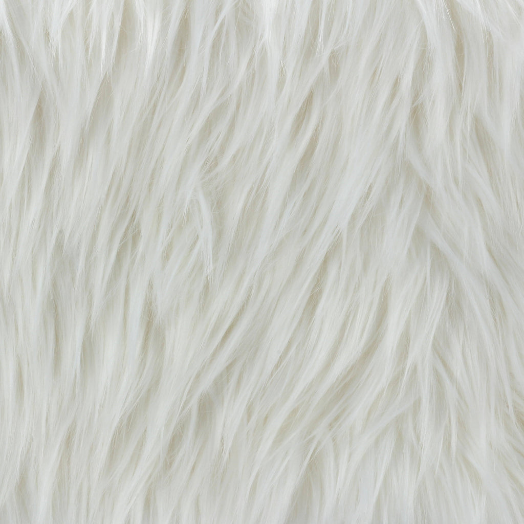 White Faux Fur Ottoman with Chrome Legs U735
