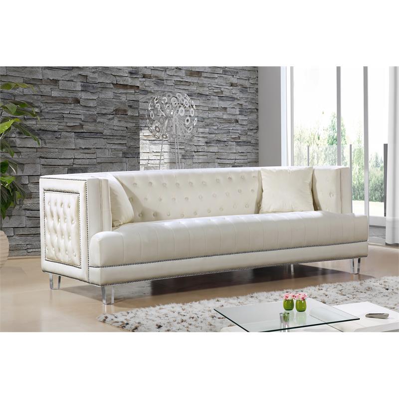 Cream Velvet Accent Chair and Sofa 2-Piece Furniture Set K49965