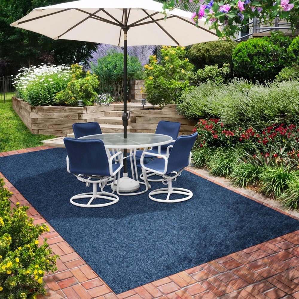 Blue 6 Feet x 10 Feet Indoor Outdoor Carpet with Rubber Marine Backing V264517